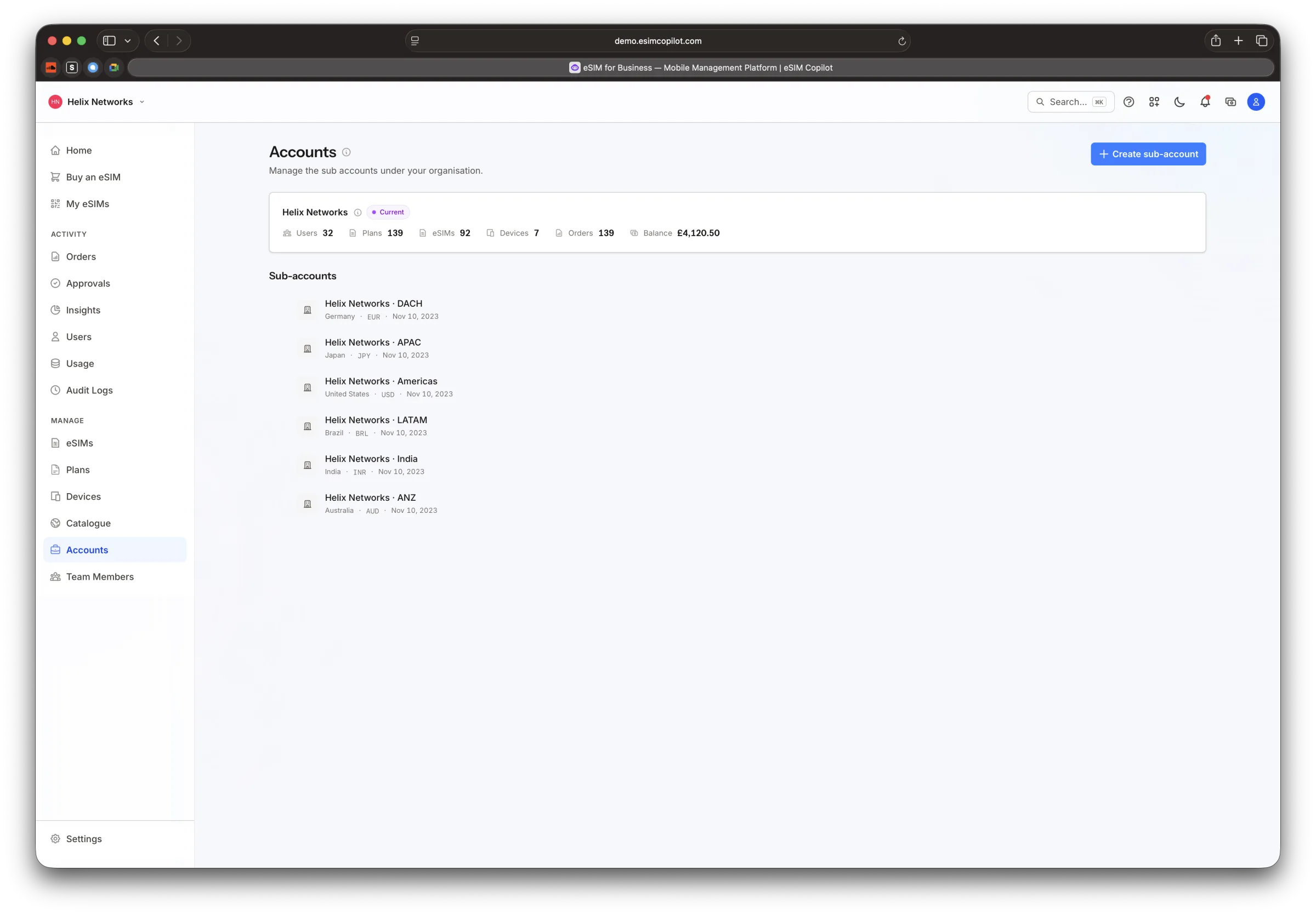 Accounts and sub-accounts