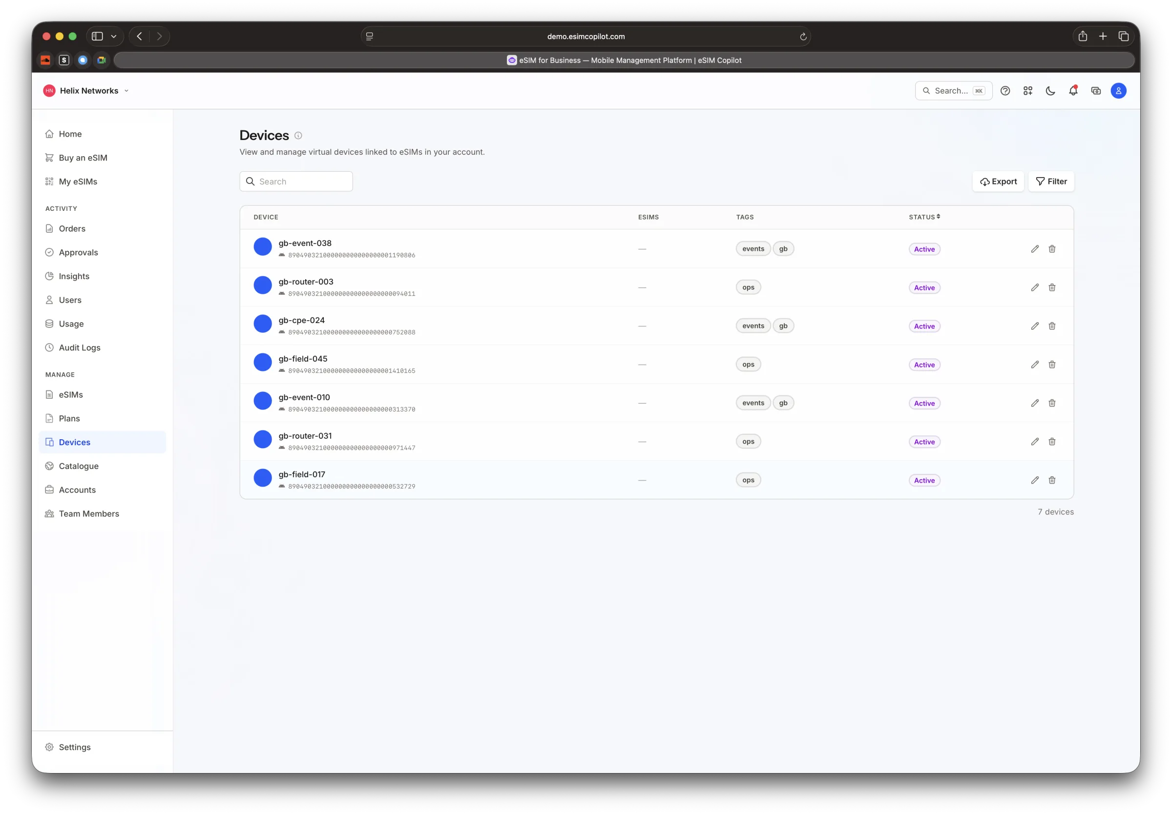 Devices view