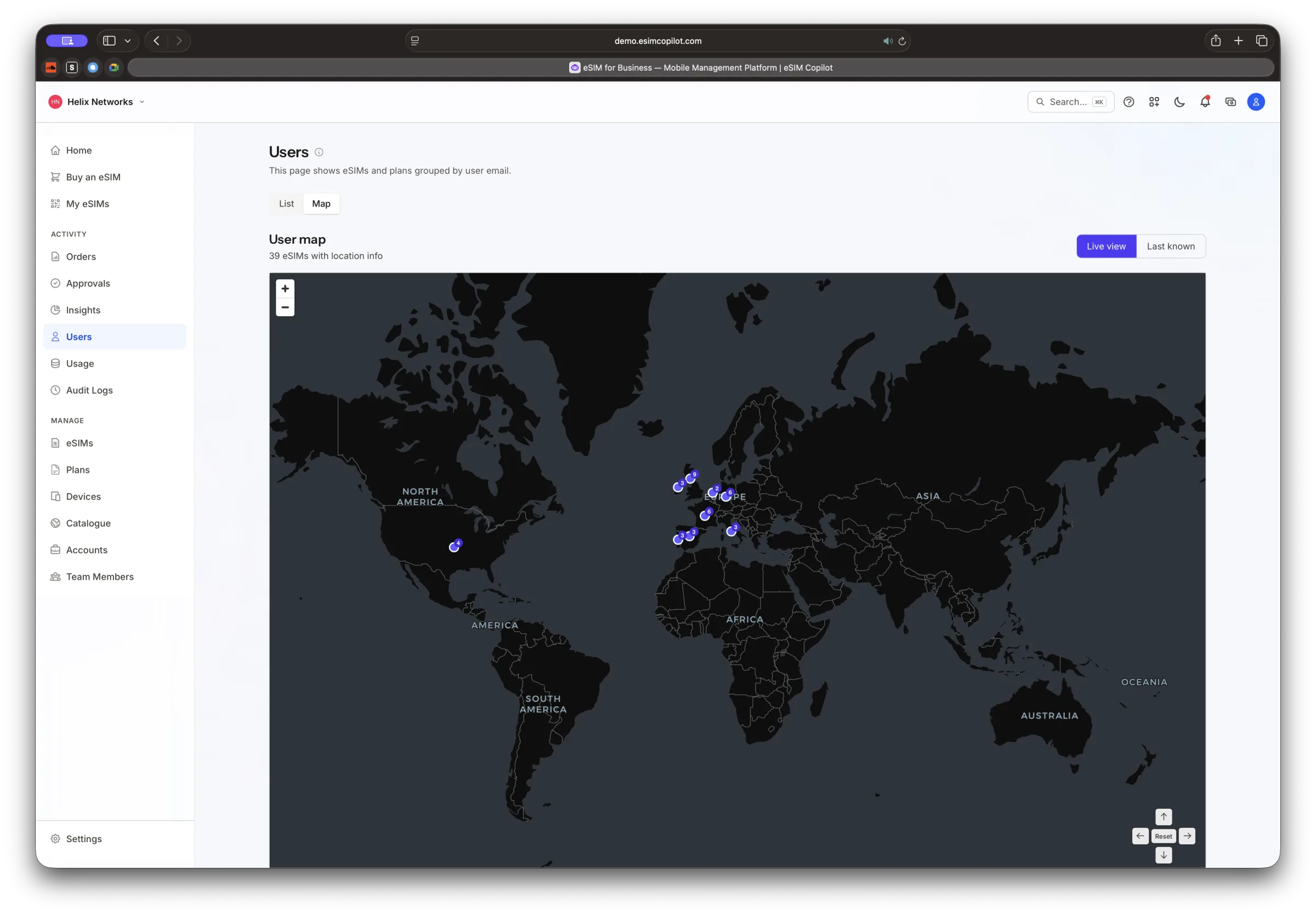 Global users map